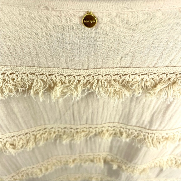 HARLYN by Anthro Boho Duster Jacket Cream Size M Bohemian Festival Lace Fringe - Picture 7 of 11